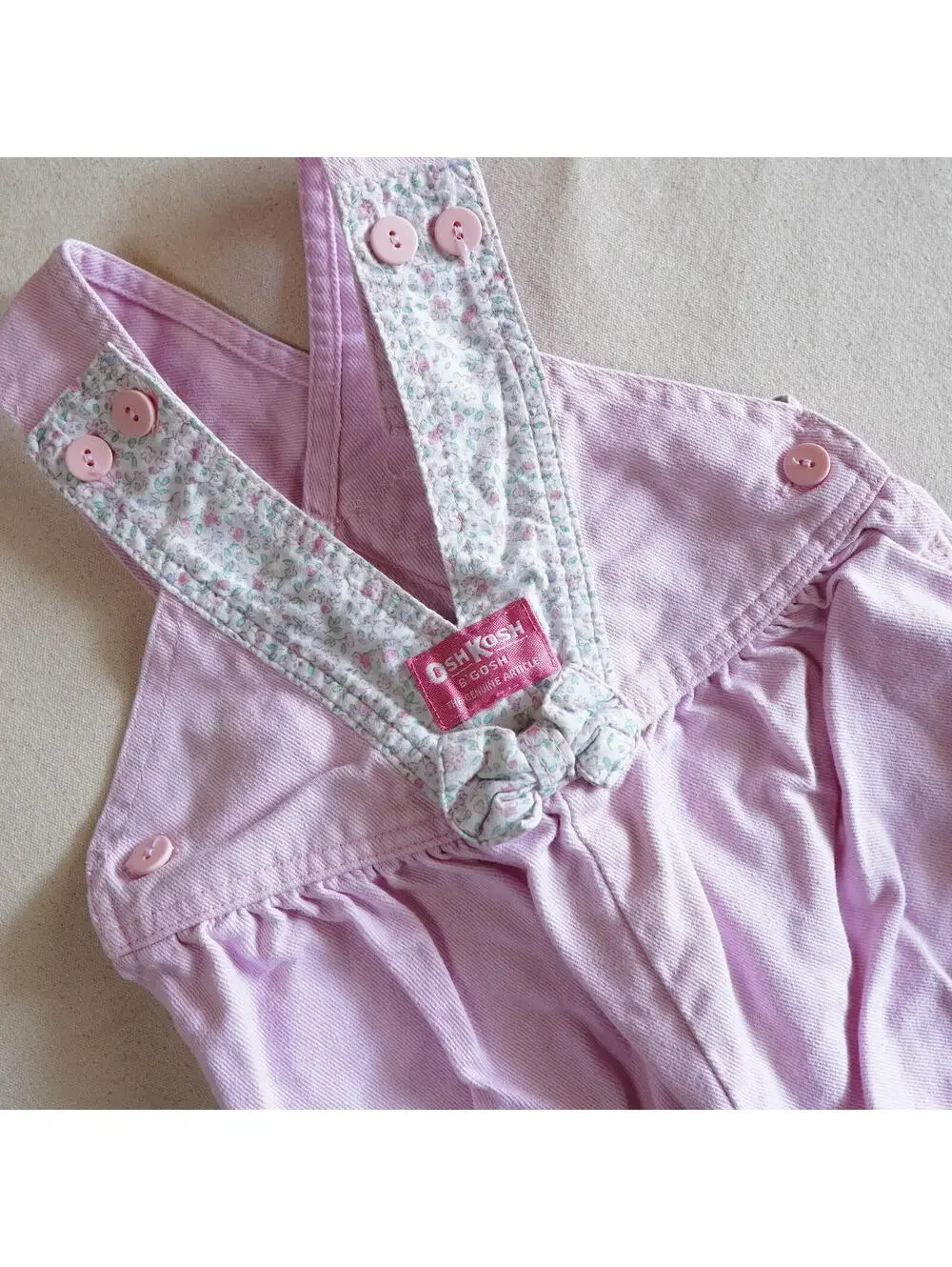 Vintage OshKosh B'gosh 100% Cotton Pink Baby Romper Overalls 24M Made in USA